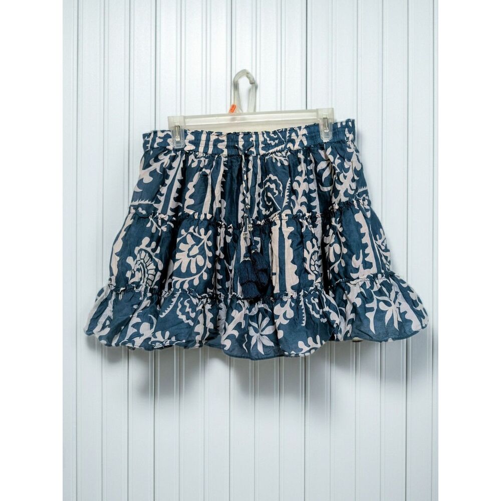 Zara Blue & White Cotton Ruffled Flowing Mini Skirt Size Medium Beach Vacation